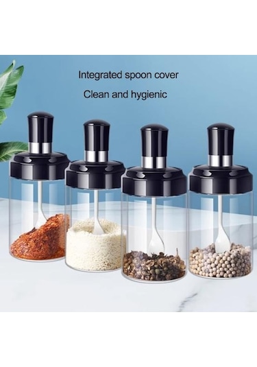 2 Adet Şeffaf Cam Gövde Baharat Şişesi Entegre Kaşık Kapaklı Ev Mutfak Baharat Kutusu Sızdırmaz Tuz Dağıtıcı A Diğer