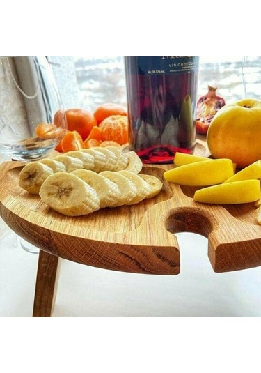 Prestigegoods Cbtx Ahşap Yuvarlak Piknik Masası 30x16cm, Taşınabilir, Katlanır, Su Geçirmez, 4 Bölünmüş Alan Ahşap