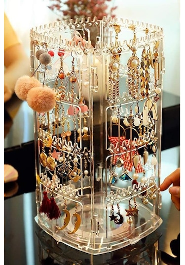 Takı Düzenleyici Organizer 360 Dönebilen Toka Küpe Düzenleme Standı Şeffaf