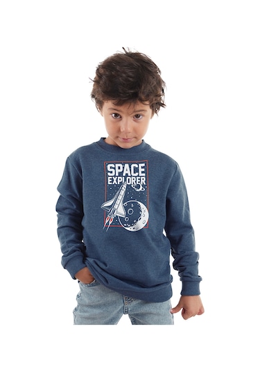 Denokids Uzay Kaşifi Erkek Çocuk İndigo Sweatshirt Renkli