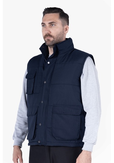 Elyaf Dolgulu Dik Yakalı Yelek Lacivert