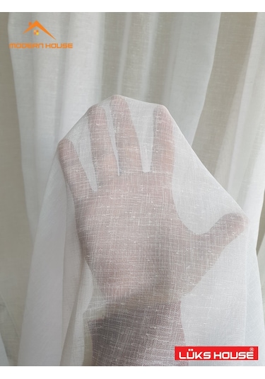 Lüks Keten Görünümlü Tül Pede Pilesiz, Beyaz- Krem- Gri Renkleri