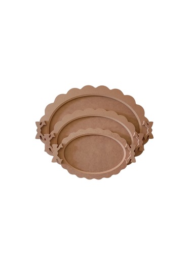 Mdf 3'lü Fiyonklu Oval Tepsi Takımı