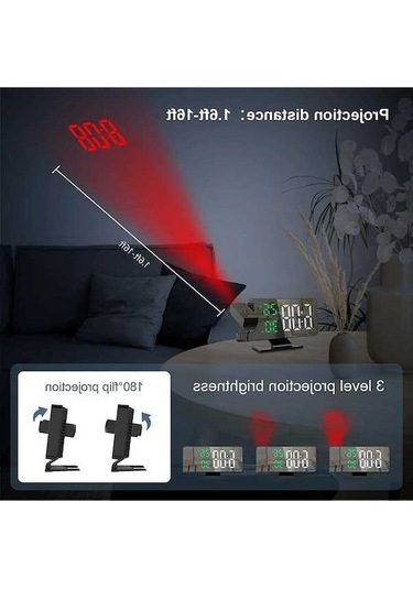 Ganzhoushop Zilinn Zaman Tavan Sıcaklık Saati Saati Saati Saat Renki Projektör Projeksiyon Led Işık İle İçin Harf-33 Göstergesi Ev Erteleme Dijital Çok Çalar Beyaz Arka Wq Çok Renki