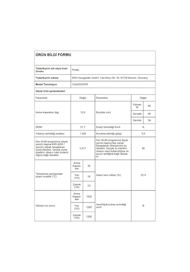 Profilo CGA2520XTR 1200 Devir 10 KG Çamaşır Makinesi