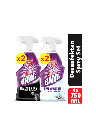 Cillit Bang Dezenfektan Mutfak & Banyo Yağ ve Kireç Çözücü Sprey Set 4 x 750 ML