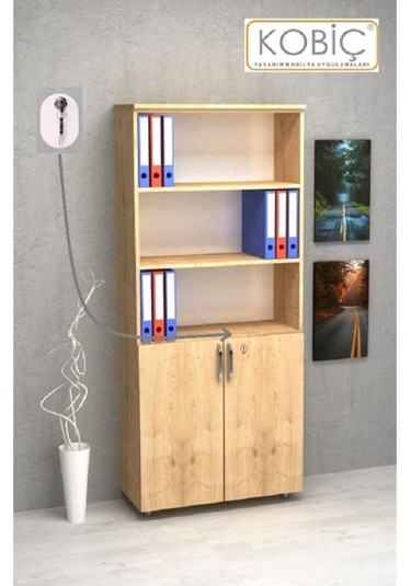 Kobiç Ofis Dosya Dolabı Kilitli Yarım Kapak Suntalam Dolap 70x35x185 Cm Meşe Meşe