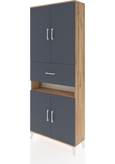 Arges Dolap 5 Raflı Tek Çekmeceli 4 Kapaklı 88x30x221 Çam-antrasit Atlas Çam