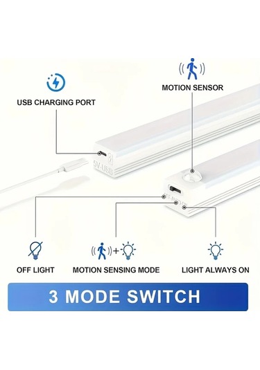 Willowhaven 6 Paket Sıcak Renk 30 Cm Led Hareket Sensörlü Dolap Aydınlatma Usb Şarjlı Ahşap