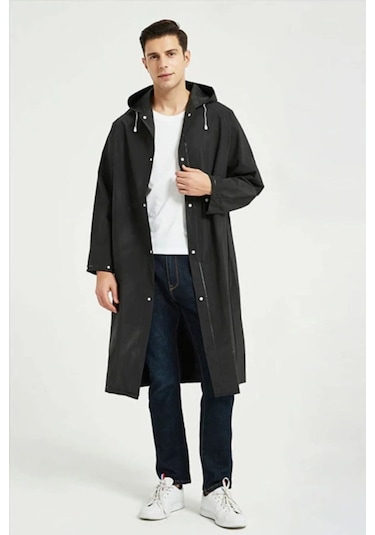 Unisex Siyah Su Rüzgar Geçirmez Yağmurluk Siyah
