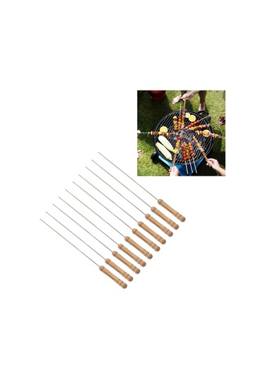 Hangfox 10 Adet 304 Paslanmaz Çelik Barbekü Şişesi - Ahşap Kolu, Kaymazsız, Isıya Dayanıklı, Outdoor Manzaralar İçin 30cm Çok Renkli