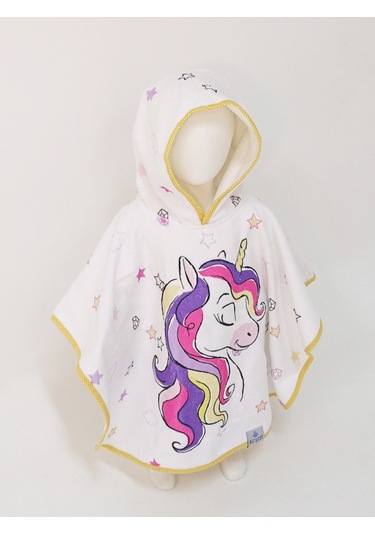 Airycot Unicorn Desenli Çocuk Panço Havlu Beyaz