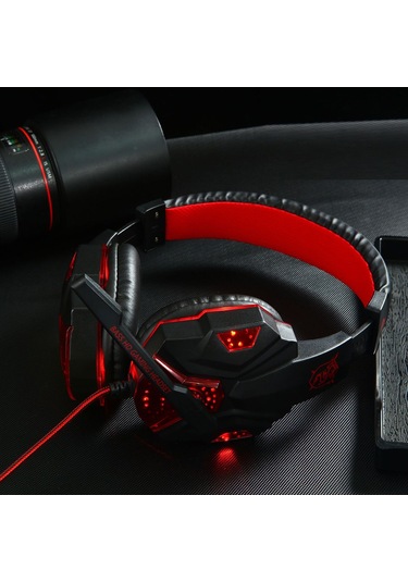 Vkemall Oyuncu Kulaklığı, 40mm Stereo Ses, Gürültü Engelleme Mikrofon, Usb+3.5mm Bağlantı, Soluk Işık Efekti, Siyah+mavi