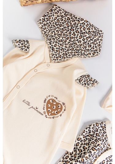 Leopar Desenli 2'Li Uzun Kollu Kız Bebek Tulum Takım 001