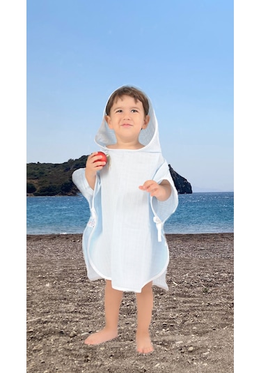 Çocuk Bebek Müslin Panço Kapüşonlu Oeko-tex Sertifikalı 1-4 yaş