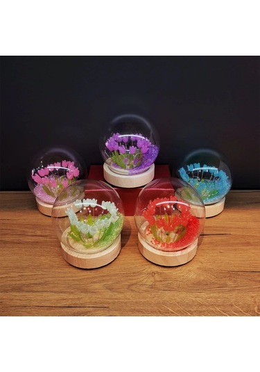 Led Işıklı Lale Cam Fanus Çok Renkli