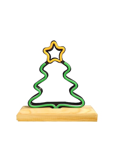 Yılbaşına Özel Çam Ağacı Figürlü Çift Renk Neon Gece Lambası Çok Renkli