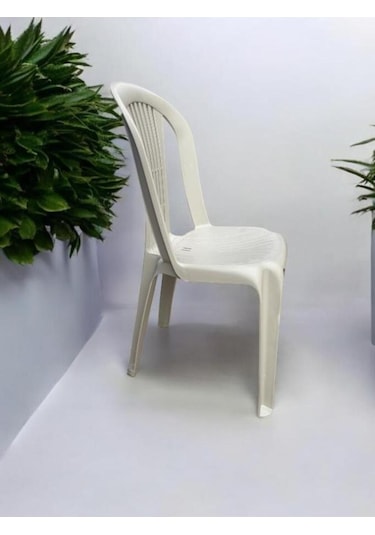 Kolsuz Plastik Sandalye Bahçe Balkon Ve Mutfak Sandalyesi Kırık Beyaz Gri