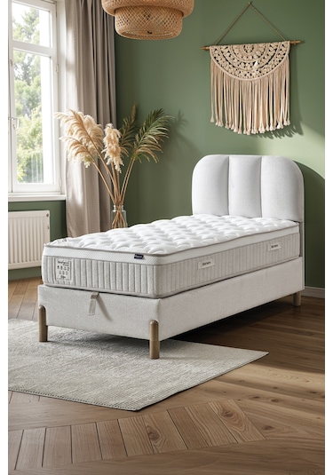 Bohem Prime Tek Kişilik Uyku Seti Pocket Yaylı Yatak, Sandıklı Baza, Başlık 3 Lü Set 100 x 200