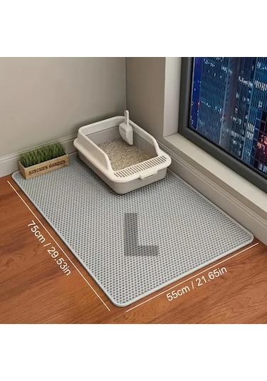 Honeybeeshop Su Geçirmez Kedi Altlığı Gri L 29.53x21.65inch Yıkanabilir Kokuya Dayanıklı Kaymaz Kedi Kumu Matı