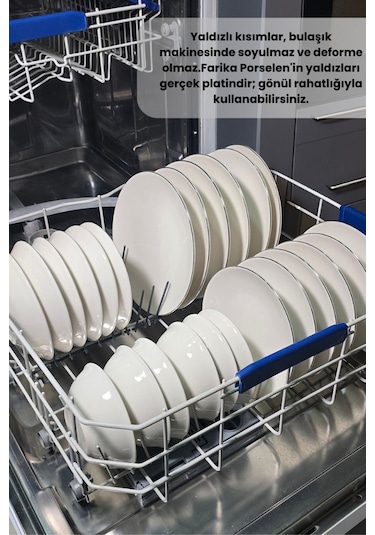 Şems 24 Parça 6 Kişilik Platin Yaldız Porselen Yemek Takımı