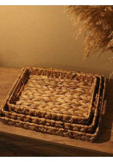 3lü Hasır Su Sümbülü Dikdörtgen Tepsi Diğer