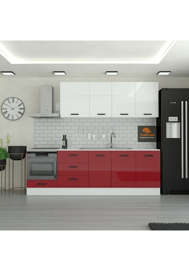255 Cm Mutfak Dolabı Mdf Kapak Tezgah Dahil Yrkn255 101 Kırmızı