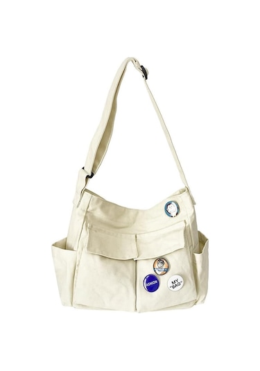 Kadınlar İçin Tuval Çapraz Çanta, Tuval Omuz Çantaları Estetik Haberci Çantası Y2k Satchel Çanta Hobo Tote Çanta Okul Seyahat Günlük Günlük Beyaz A344 Beyaz