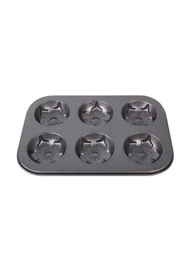 Fastbuy Silikon Kek Kalıbı Seti - 6 Adet Muffin Tepsisi - Paslanmaz Çelik Fırın Kabı - Kek Ve Çörek Yapımı Kolay Temizlenir Gri