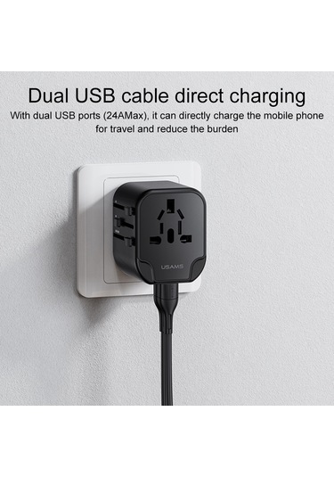 Usams Us-cc173 T55 12w Evrensel Çoklu Fişli Seyahat Şarj Cihazı Siyah