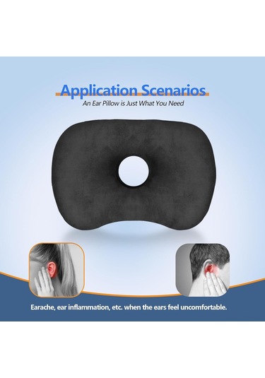Geeksen Yan Yatakta Rahat Uyku İçin Delikli Kulak Koruma Yastığı, Yüksek Kalite Pamuklu, Gri Ve Siyah Seçenekleri Siyah