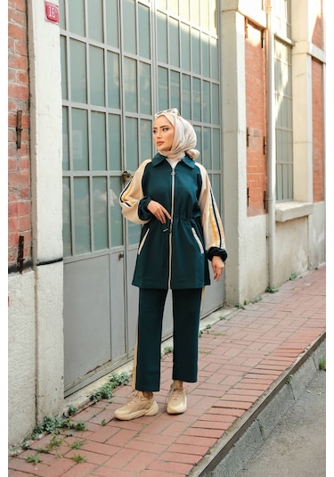 Tesettür Eşofman Takımı Fermuarlı Alt-üst Takım Petrol 448 Petrol
