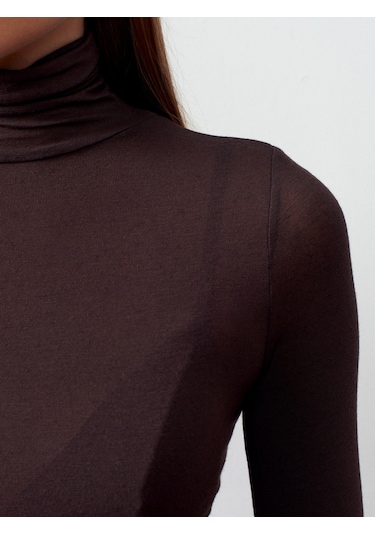 Dilvin 32277 Balıkçı Yaka Kaşmir Bluz-kahve Kahve