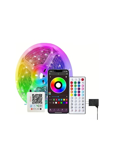 Suofeng 24v Rgb Led Şerit Işık - 30 Metre Bluetooth Müzik Kontrollü, 44 Tuşlu Kumanda Su Geçirmez Değil