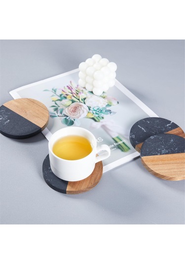 İçecekler İçin 4'lü Bardak Altlığı Seti, Mermer-ahşap Birleştirilmiş Bardak Altlığı Diğer