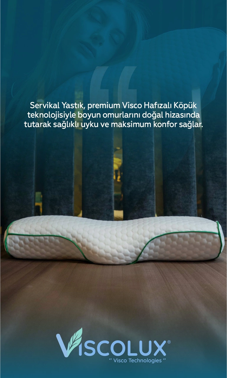 Servikal Boyun Destekli Ortopedik Yastık - Boyun Düzleşmesi Visco Yastık 56x34x10,5 Yeşil
