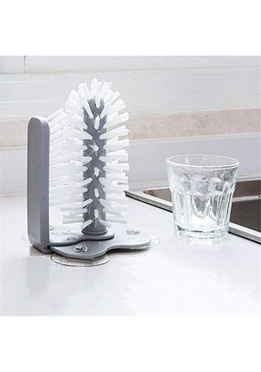 Pratik Kolay Fonksiyonel Vantuzlu Elde Bulaşık Yıkama Fırçası Gri