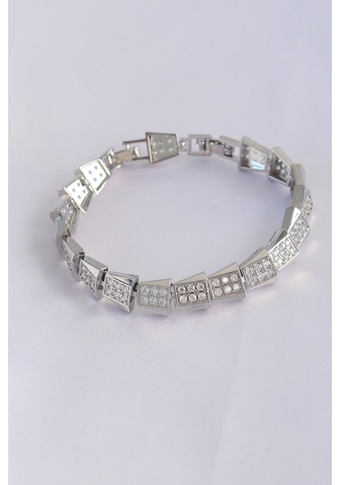 Vip Seri Pirinç Zirkon Taşlı Gümüş Renk Geometrik Bileklik - Tj-bb6059 Gümüş