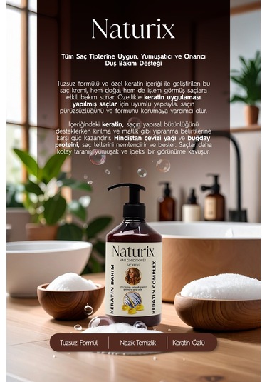 Naturix Tuzsuz Keratin Bakım Saç Kremi 500 ML