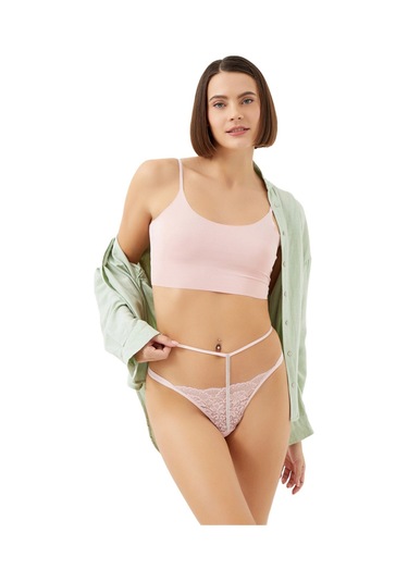 Pudra Dantelli Taş Detaylı Ayarlanabilir Lastikli Kadın Tanga Külot