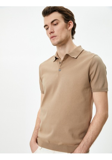 Koton Polo Yaka Triko Tişört Kısa Kollu Düğmeli Deve Tüyü 4sam70009ht Taba