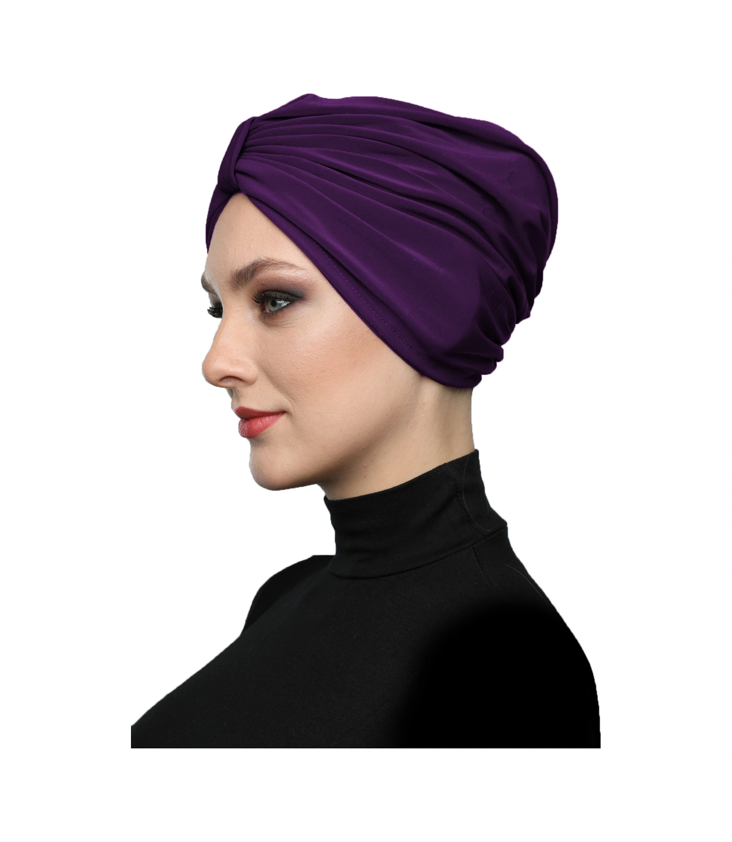 Kelebek Astarlı Mor Hazır Türban Tesettür Havuz Bonesi Mor