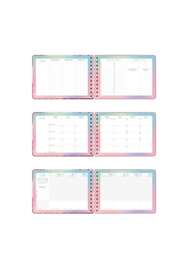 2026 Dikey Haftalık Ajanda Yatay A5 Formda Spiralli Sert Kapak Haftalık Ajanda 21x15 Cm Kolaj Kolaj