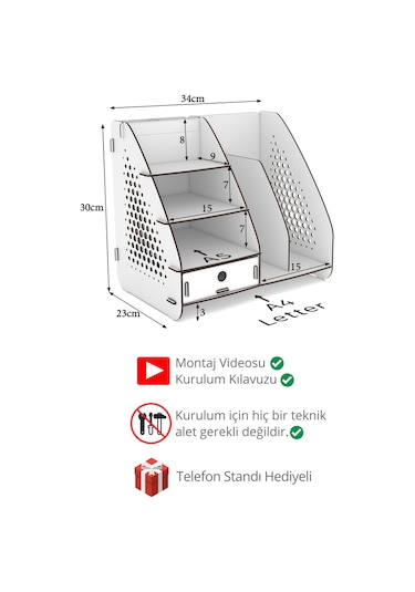 Focus Hexa Çekmeceli A4 Evrak Rafı Masaüstü Organizer Beyaz Renk