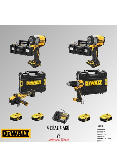 Dewalt DCF922NT + DCF922NT + DCG409VSNT + DCD805NT 4 Adet 5 Amper Akü + Şarj Aleti Set