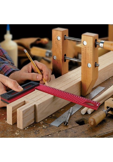 Yaozixa Ahşapçılık İçin L-şekilli Hassas Çizgi Kalemi - Paralel/dikey Çizim, Delikli Marka Kılavuzu, 300mm, Siyah-kırmızı