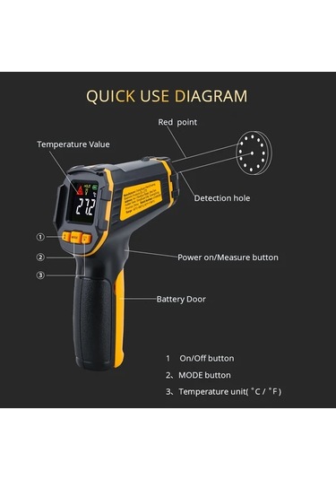 Honeybeeshop Kıyaslamasız Kızılötesi Termometre Lazer Sıcaklık Ölçer Renkli Lcd Ekran -50c 390c -58f 734f