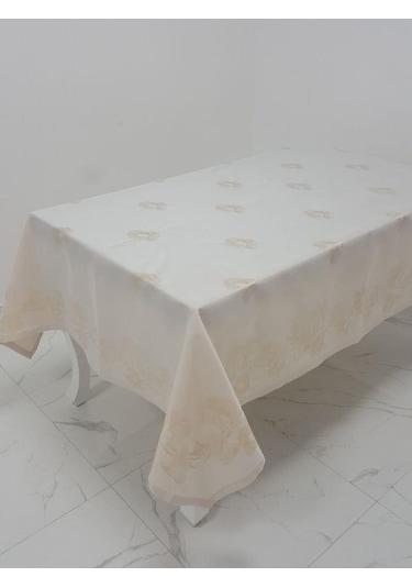 Finezza Müge Lüx Jakar Kumaş Bej Masa Örtüsü Dikdörtgen 160X220