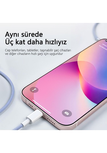 20w Type-c - Lightning Hızlı Şarj Kablosu Kalın Dokuma İphone 13/12/11/x Uyumlu Akıllı Çipli 1m Turuncu 1m Tip-c - Apple