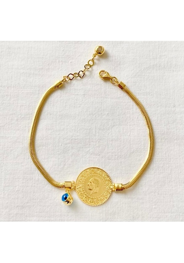 Bydevli Balık Sırtı Zincirli 22 Ayar Ceyrekli Bileklik-bbyd668 Sarı Altın